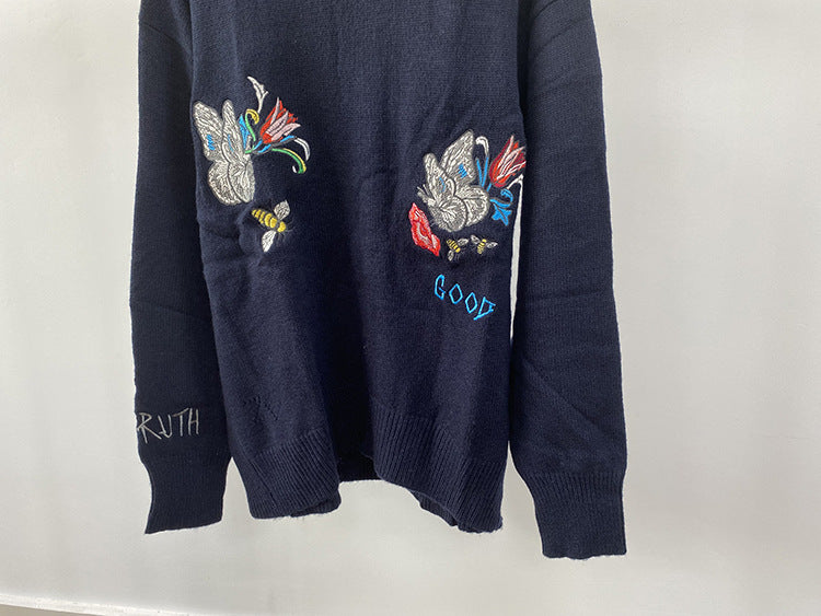 Pre Order:  Butterfly Flower Letter Embroidery Knitted Sweater