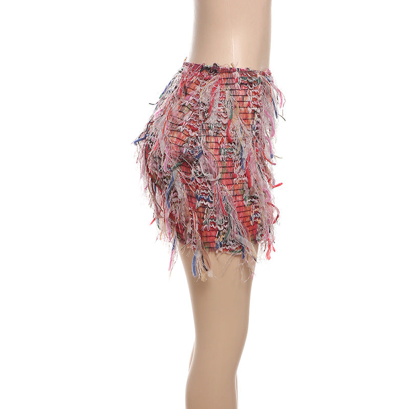 Pre Order:  Striped Tassel Hip Hugging Mini Skirt