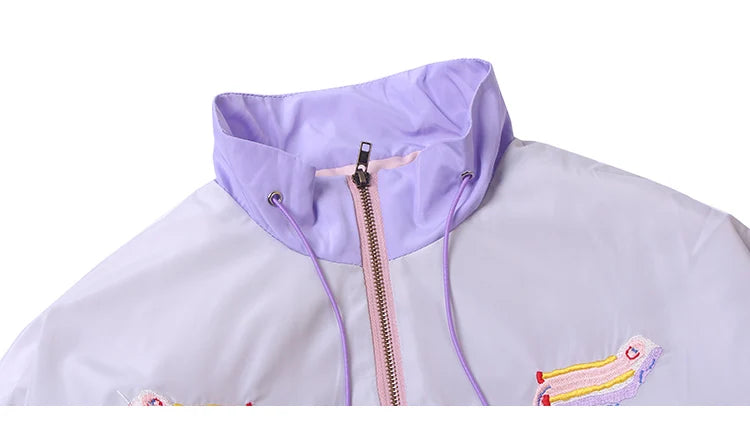 Pastel Stand Collar Cartoon Jacket