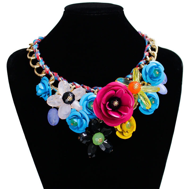 Pre Order:  Colorful Flower Gemstone Pendant Rope Braided Necklace