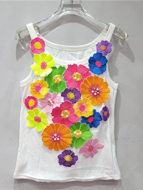 Embroidered 3D Flowers Tank Top