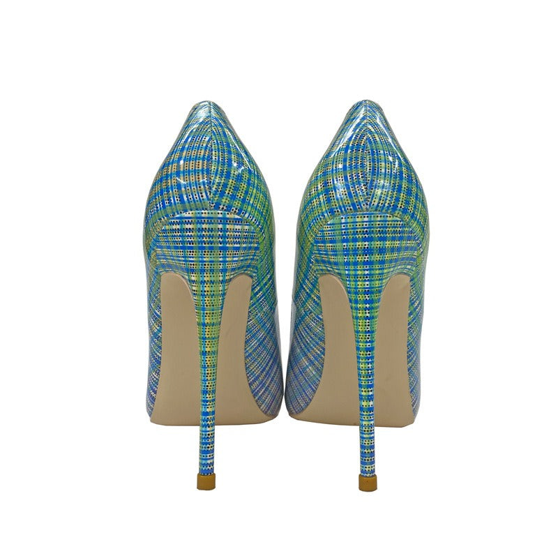 Pre Order:  Glossy Plaid Faux Leather Stilettos