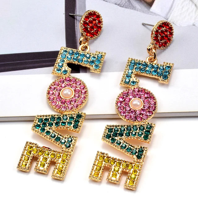 Pre Order:  LOVE Multicolor Rhinestones Dangle Earrings