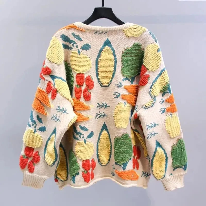 Pre Order:  Fruit Jacquard Knitted Oversized Cardigan