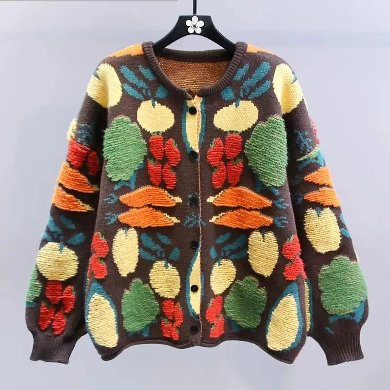 Pre Order:  Fruit Jacquard Knitted Oversized Cardigan