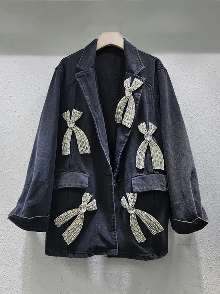 Pre Order: Big Diamond Bow Washed Denim Jacket