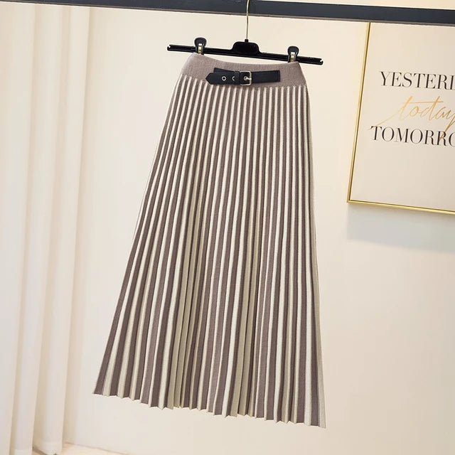 Pre Order:  Contrast Stripes Midi Knit Skirt