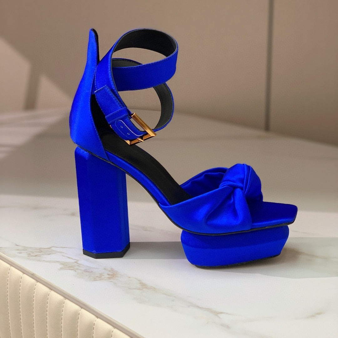 Suede Square Toe Thick High Heel Platform Sandals