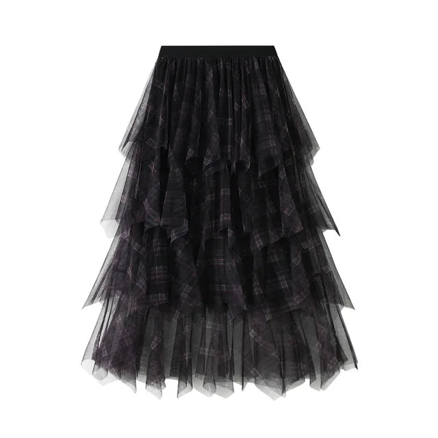 Pre Order: Irregular Mesh A-Line Midi Cake Skirt