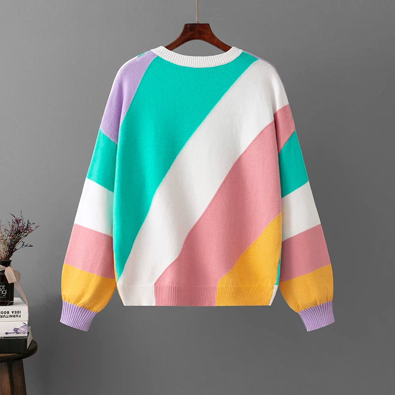 Pre Order:  Multicolor Diagonal Stripes Knit Sweater