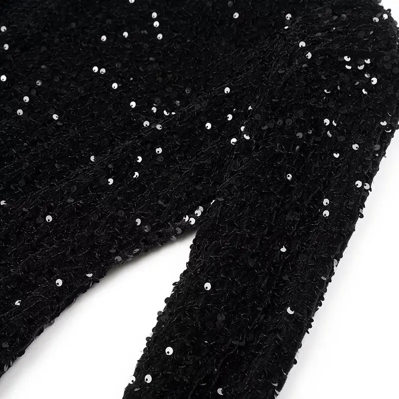 Pre Order:  Black Velvet Sequined Open Back Dress