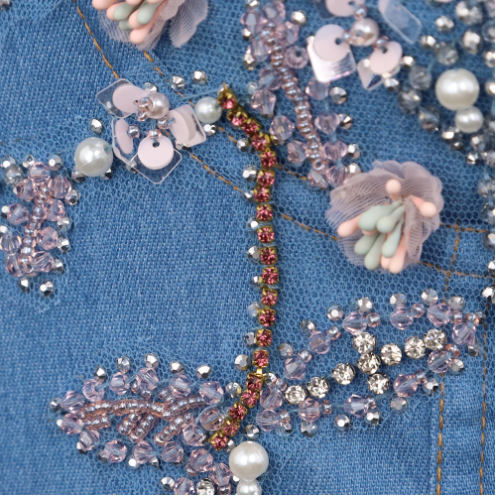 Pre Order:  Floral Denim Beaded Corset Top