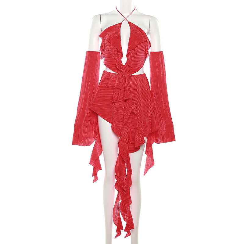 Red Irregular Backless Mini Dress