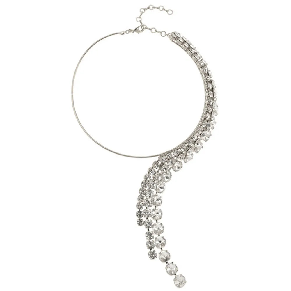 Pre Order:  Asymmetrical Rhinestones Cascading Necklace