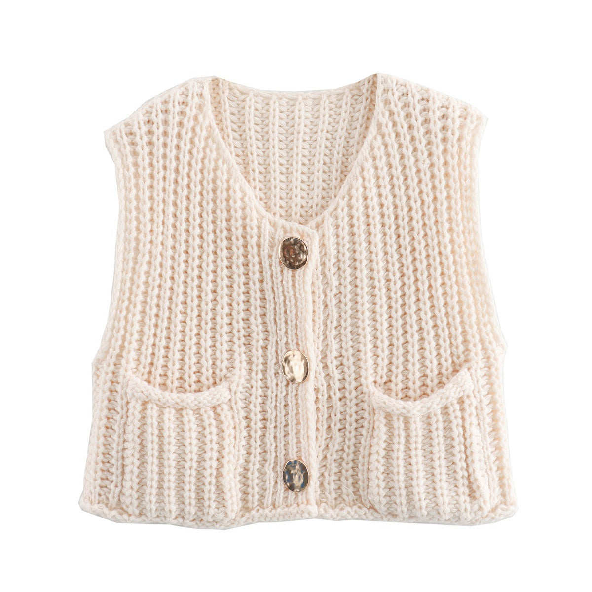 Pre Order:  Pocket Sleeveless Knitted Cropped Vest