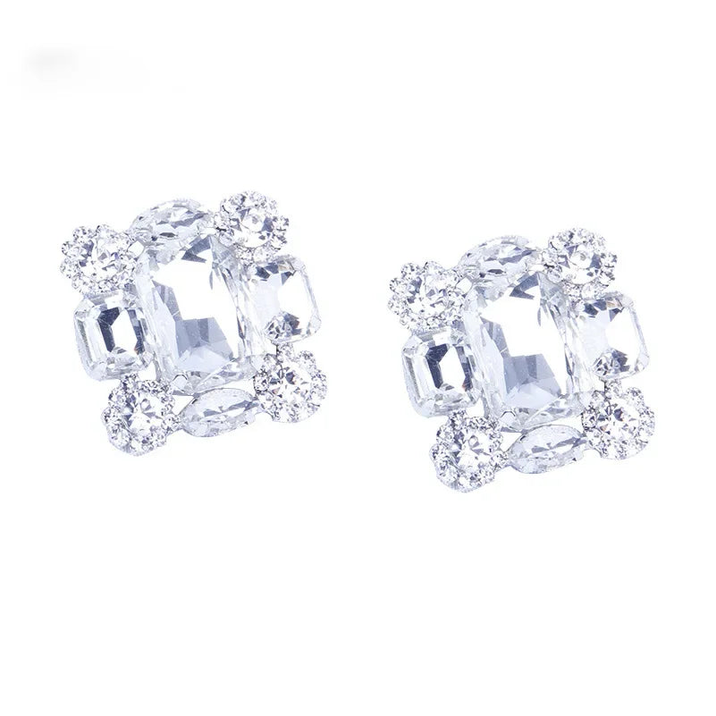 Pre Order:  Chunky Square Crystal Rhinestone Clip Earrings