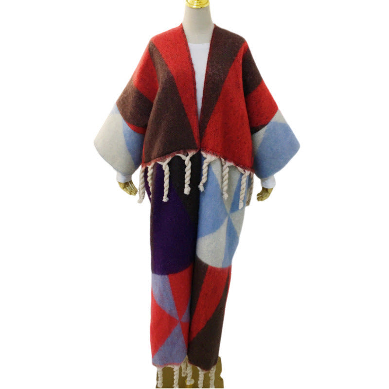 Pre Order:  Multicolor Deep V Tassel Fuzzy Coat