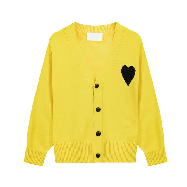 Heart Embroidery V-Neck Loose Knitted Cardigan