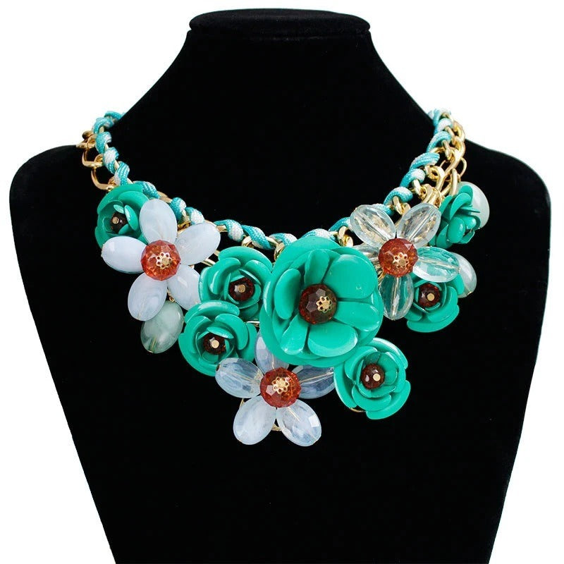 Pre Order:  Colorful Flower Gemstone Pendant Rope Braided Necklace