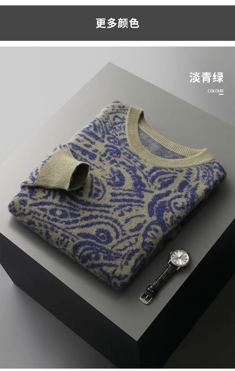 Knit Jacquard Pure Woolen Sweater