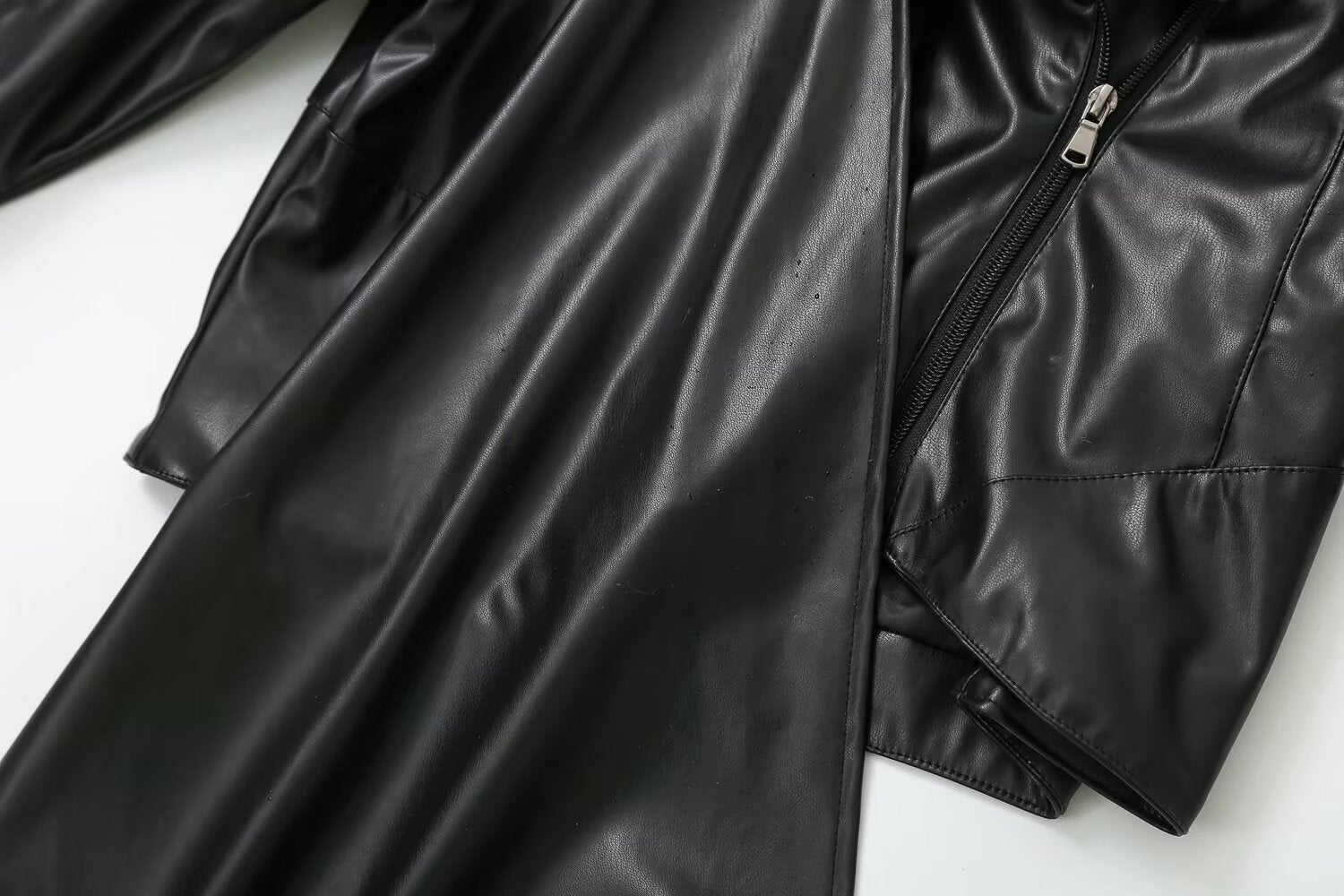 Pre Order:  Long Lapel Shawl Vegan Leather Jacket