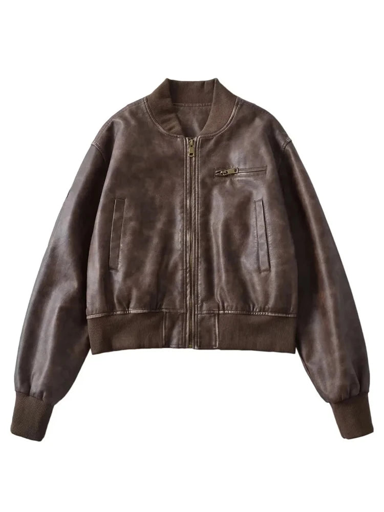 Pre Order:  PU Leather Zip Up Bomber Jacket