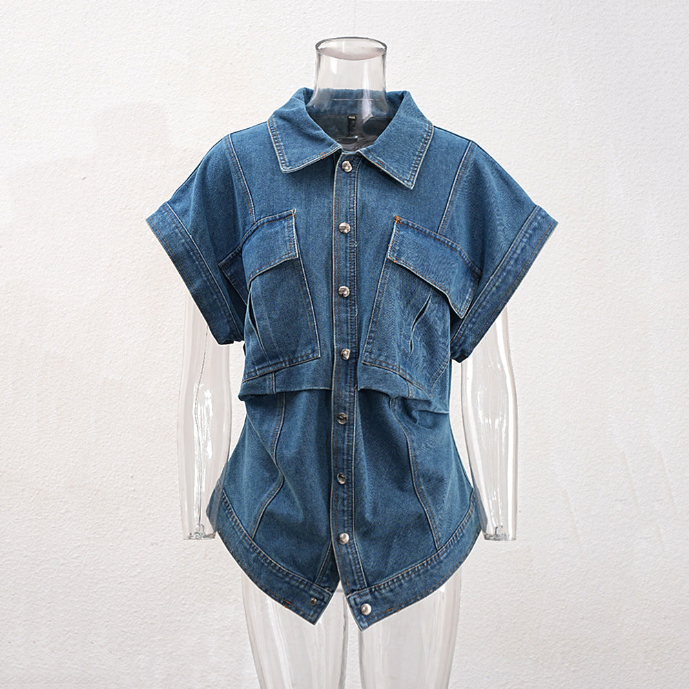 Pre Order:  Chic Irregular Denim Button Down Top