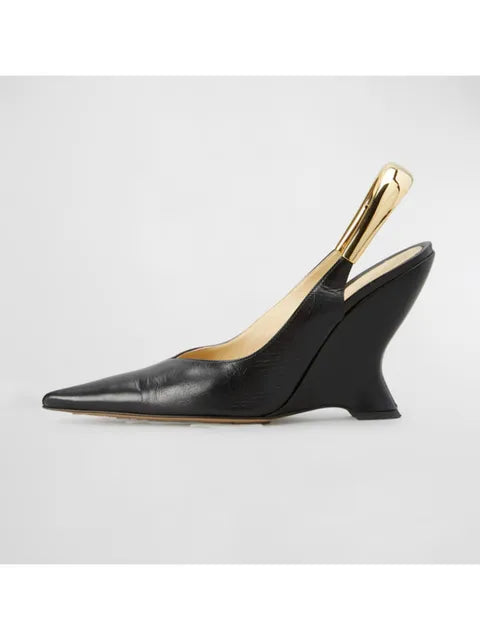 Pre Order:  Curved Wedge Gold-Tone Slingback Pumps