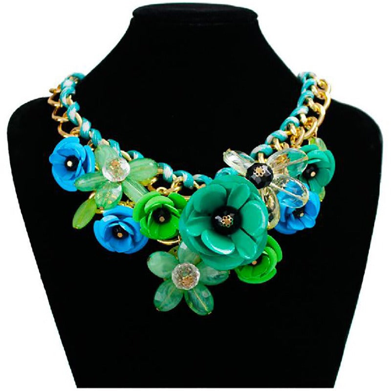 Pre Order:  Colorful Flower Gemstone Pendant Rope Braided Necklace