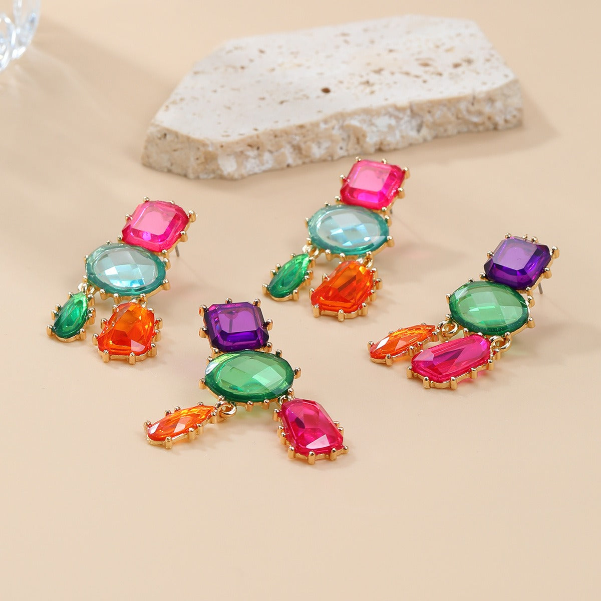 Pre Order:  Colorful Exaggerated Multi-Layered Geometric Earrings