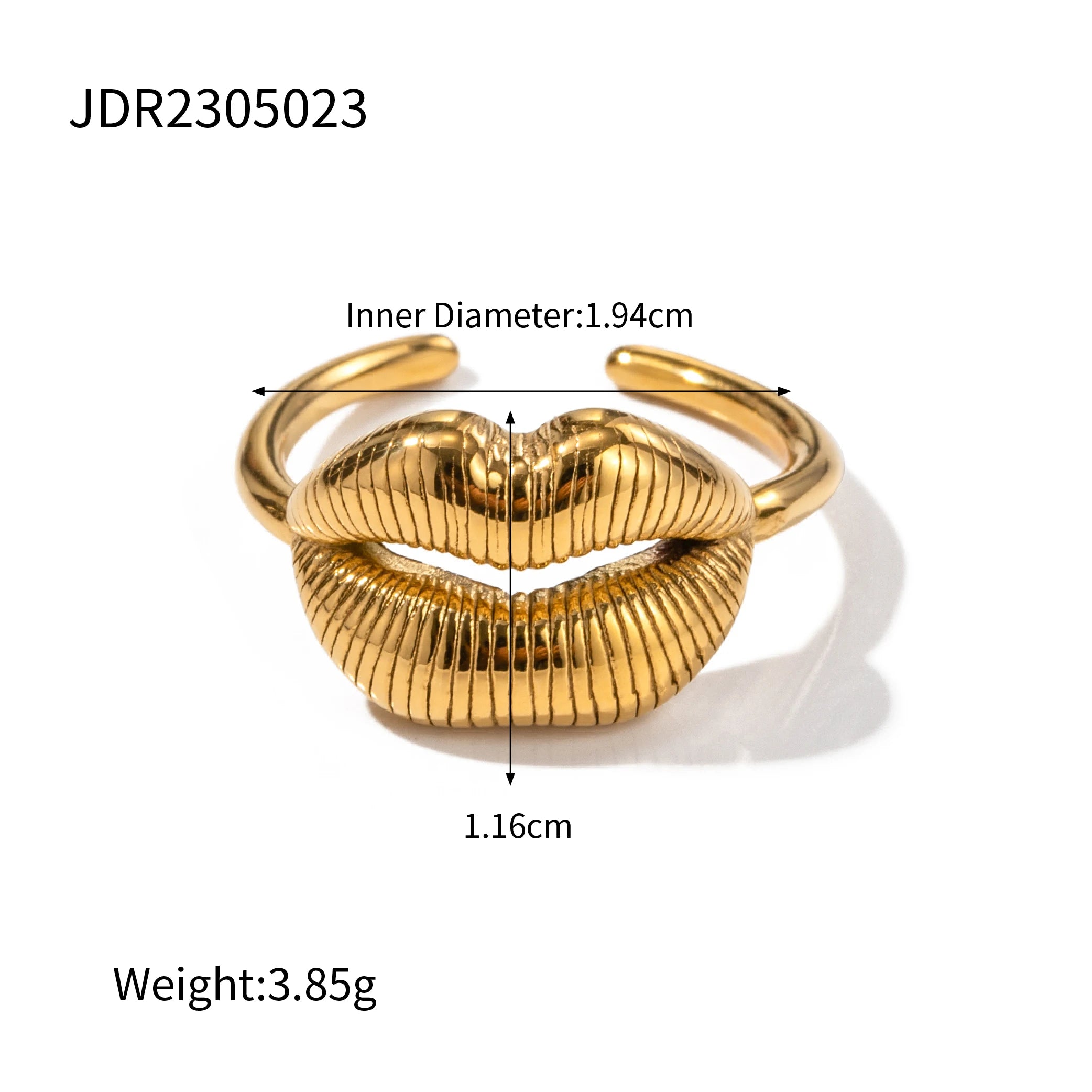 Pre Order:  Ribbed Lips Plated Adjustable Ring