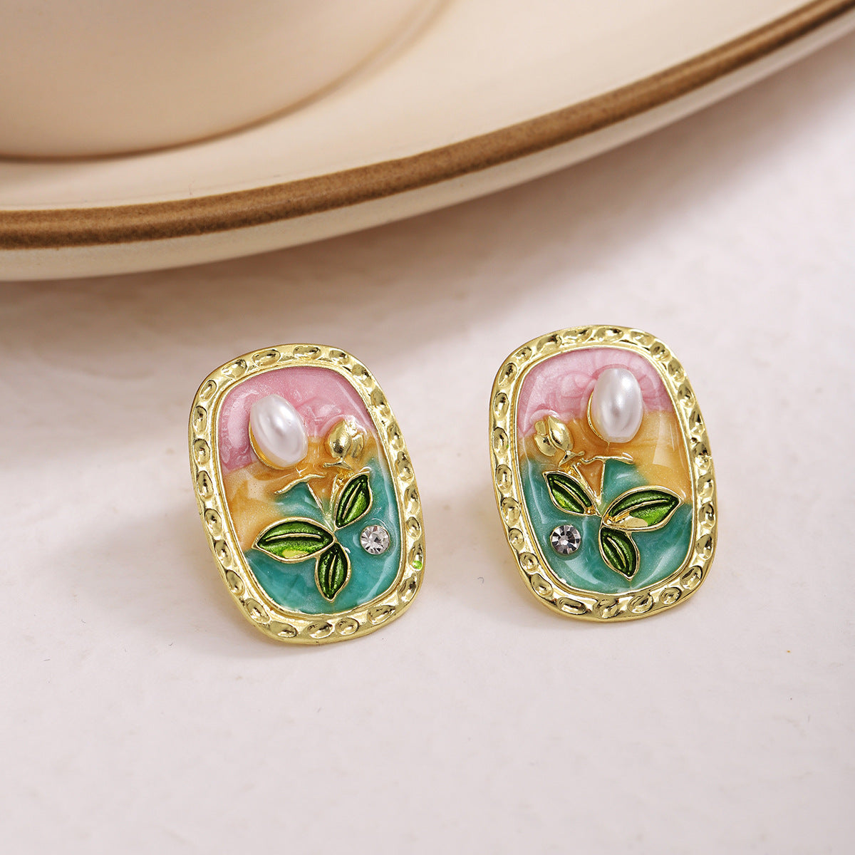 Pre Order:  Flower Oval Oil Drop Earrings