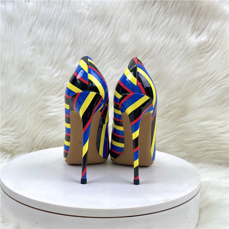 Pre Order:  Printed Stripes Pointed-Toe Pumps Shoes