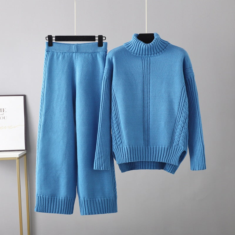 Pre Order:  Casual Thick Turtleneck Knit Sweater + Wide Leg Knit Pants