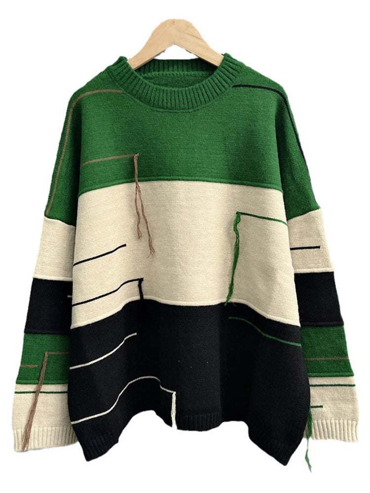 Line Tassel Contrast Color Sweater
