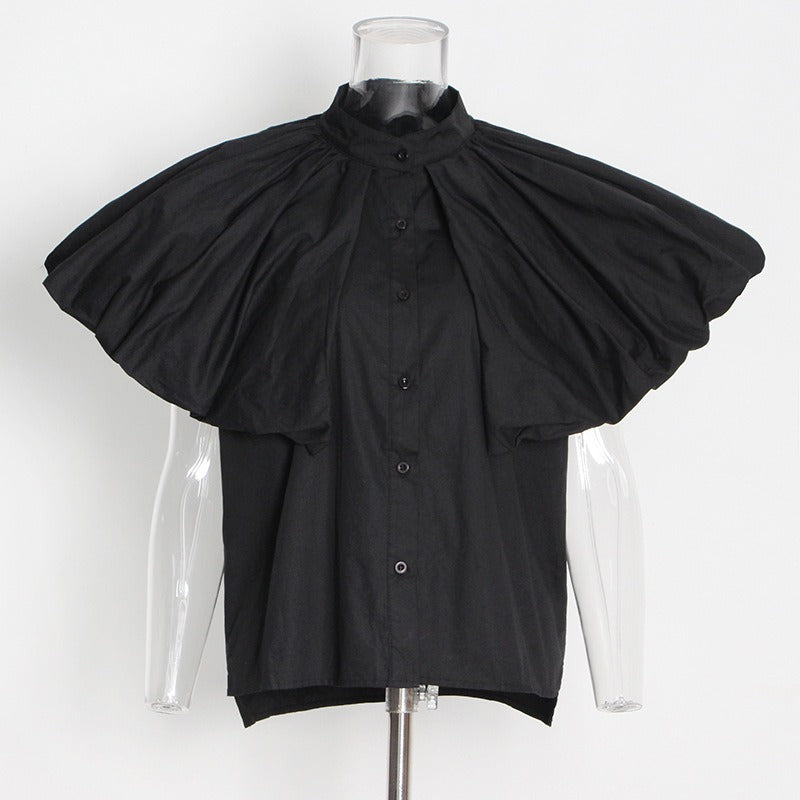 Pre Order:  Pleated Sleeve Loose Solid Casual Shirt