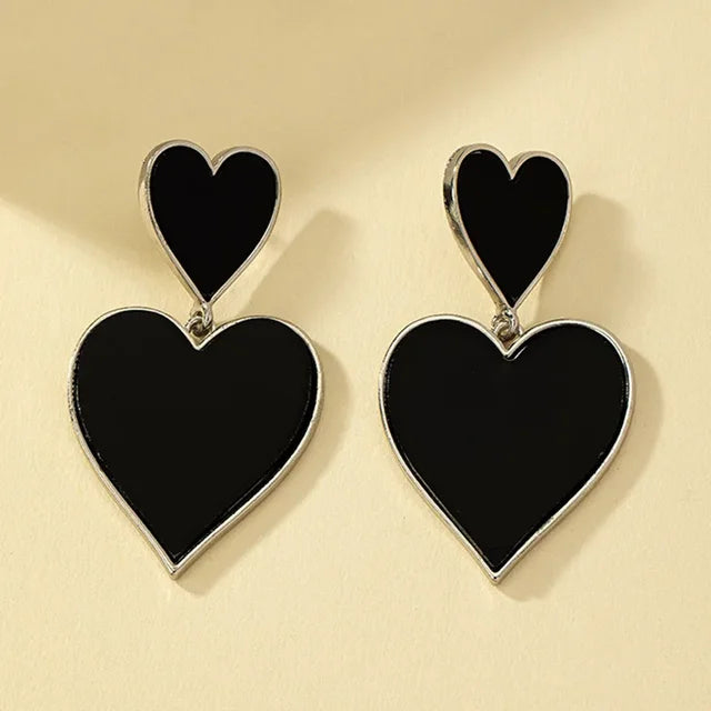 Pre Order:  Black Resin Large Metal Heart Dangle Earrings