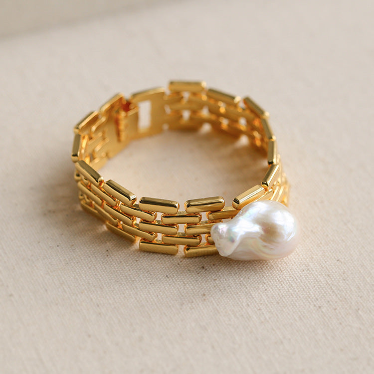 Pre Order: Wide Chain Baroque Pearl Bracelet