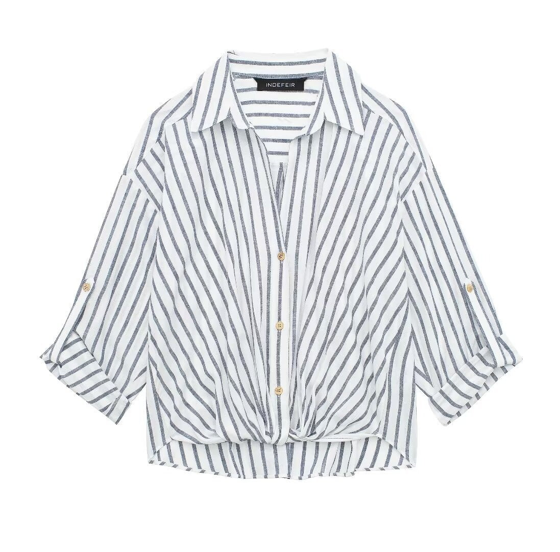 Pre Order:  Linen Blend Striped Loose Shirt Top