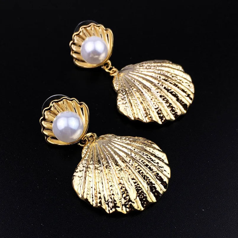 Pre Order:  Shell Faux Pearl Drop Earrings