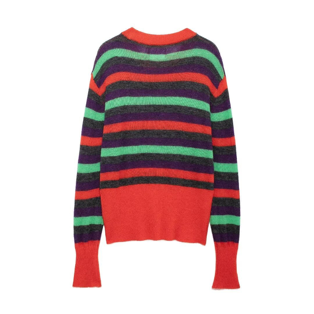 Pre Order: Striped Long Sleeved Loose Knit Sweater