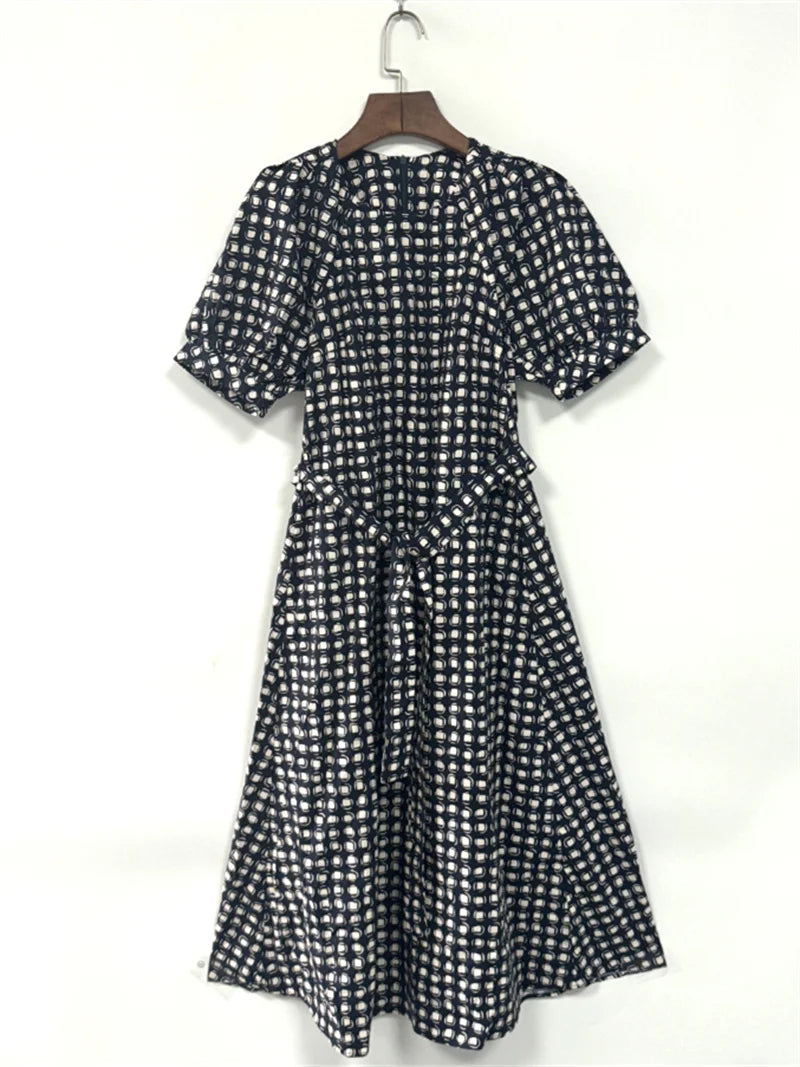 Pre Order:  Plaid Lace-Up Loose Casual Midi Dress