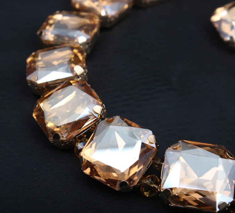 Pre Order:  Square Crystals Necklace-Earrings Set