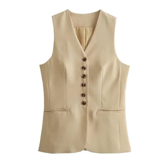 Pre Order:  Single Breasted Buttoned Vest + High Waisted Skirt