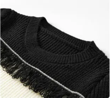 Pre Order:  Fringe Contrast Stripes Knit Sweater