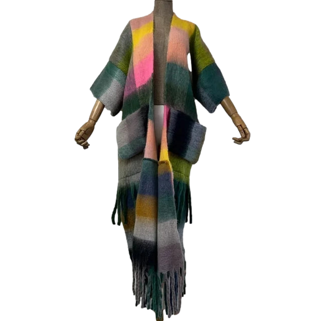 Pre Order:  Colorful Fringed Trim Maxi Cardigan - WINI