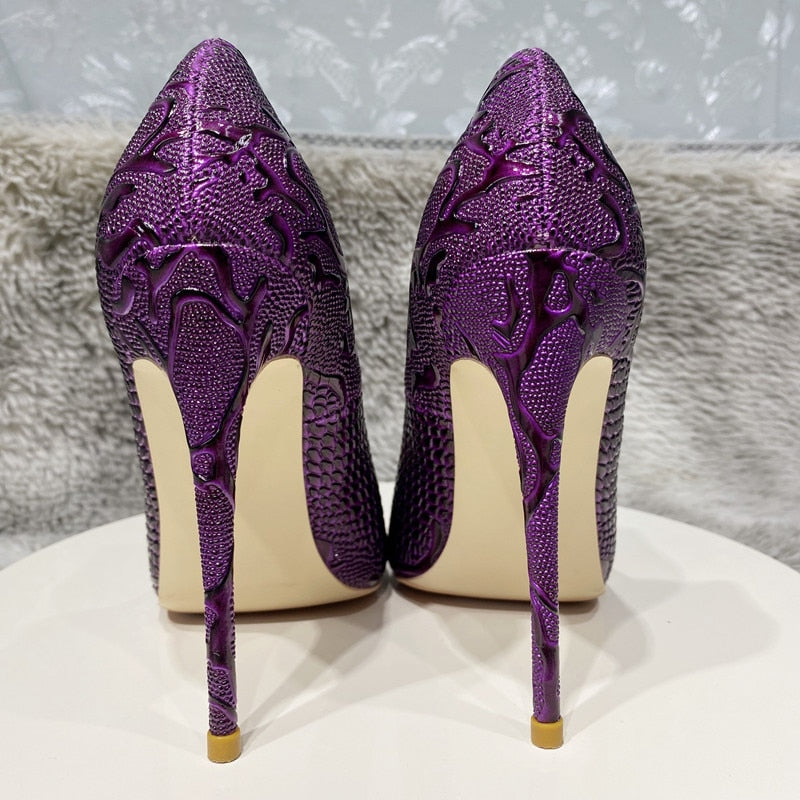 Pre Order:  Purple Embossed Pointed-Toe Pumps Shoes