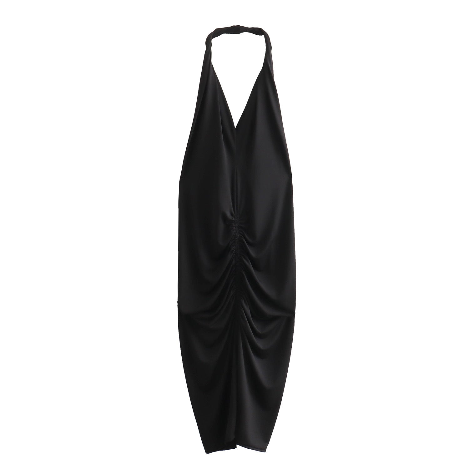 Pre Order:  Backless Pleated Bag Hip Hanging Neck Dress