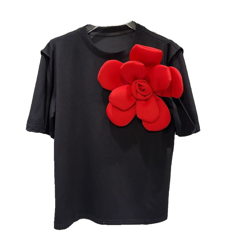 Pre Order:  3D Flower Solid Short Sleeve T-Shirt