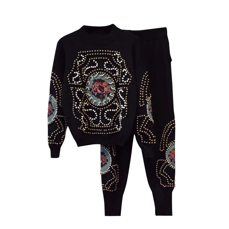 Pre Order: Beaded Embroidery Tracksuit - 2 Piece Set